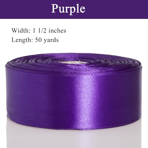 1 1 2 Inch Purple Solid Satin Ribbon for Gift Wrapping (150 Foot)