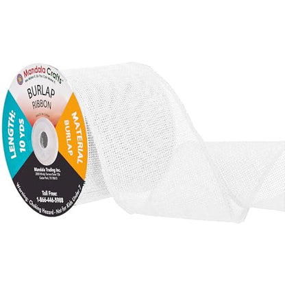 3 Inch Wide White Burlap Ribbon for Crafts (60 Foot)