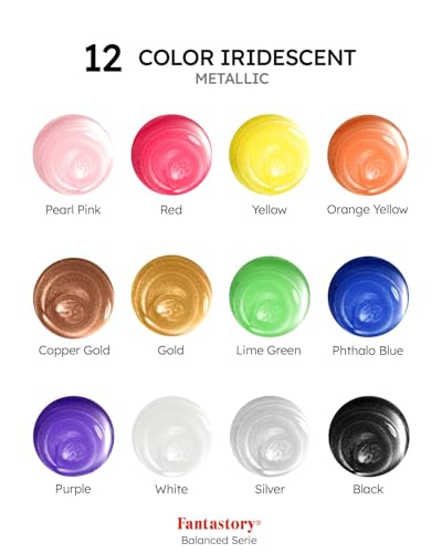60ml 12 Colors Metallic Acrylic Paint Set with 12 Brushes (24 Fl Oz)