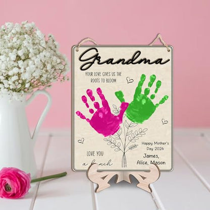 Grandma Handprint Floral Plaque