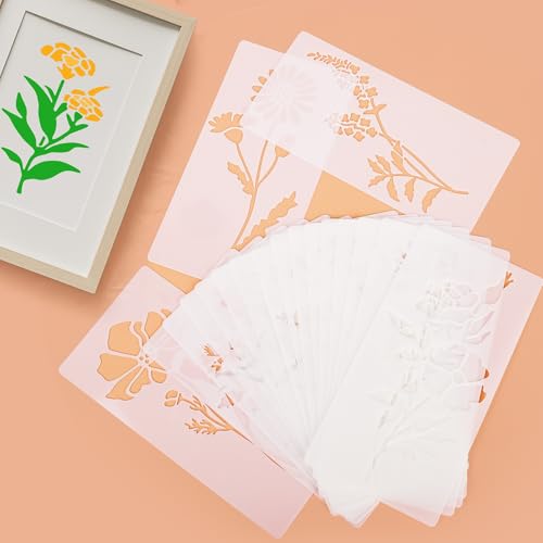 Flower Stencils for Painting Reusable 24PCS Wall Stencil for Crafts Leaf Stencils Templates for DIY Home Decor Art Projects (24 Count)