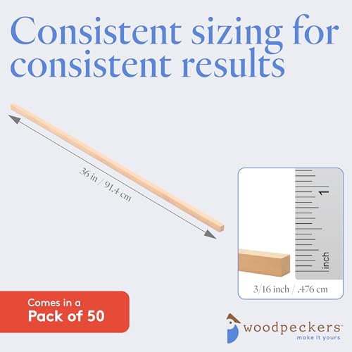 DIY Wooden Square Dowel Rod 3 (50 Count)