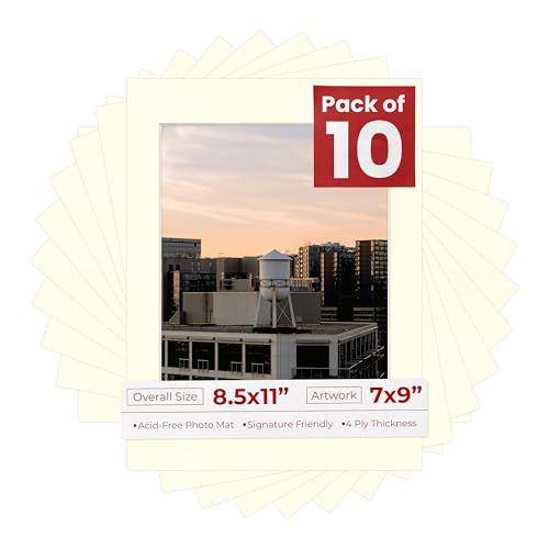 Pack of TEN 8.5x11 Mats Bevel Cut for 7x9 Photos (10 Count)