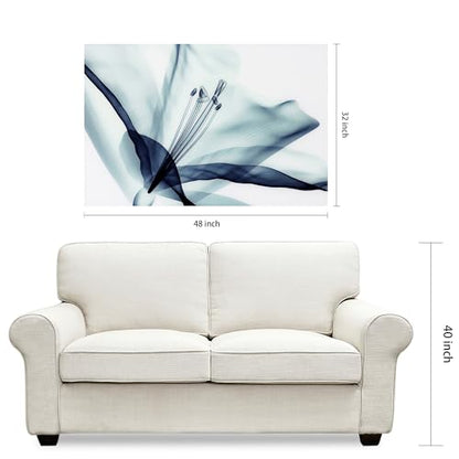 TMP-EAD4157-3248 Amaryllis Frameless Tempered Glass Blue Flower Panel Graphic Wall Art, 48" x 32" x 0.2"