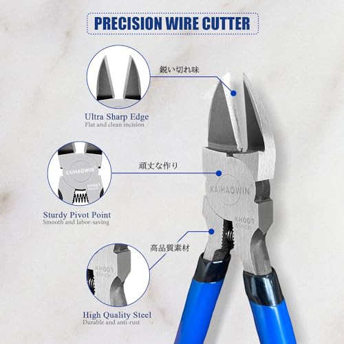 Wire Cutters 2 Pack KAIHAOWIN 6 Inch Wire Cutters Set Spring Loaded Wire Snips Diagonal Cutting Pliers Dikes Precision Wire Clippers Small Flush Cutter for Cutting Wires (2 Count)