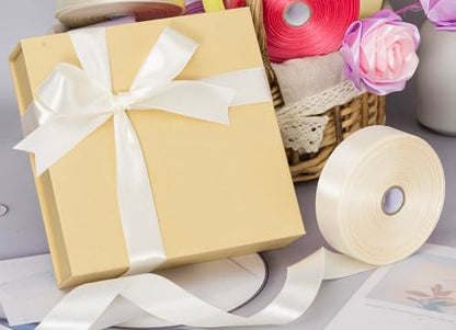 1 Inch Ivory Solid Satin Ribbon for Gift Wrapping