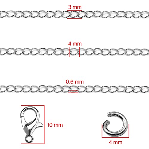 33ft Necklace Extender Chain 3mm Silver Stainless Steel Curb Link Chain for Jewelry Making