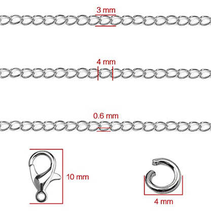 33ft Necklace Extender Chain 3mm Silver Stainless Steel Curb Link Chain for Jewelry Making