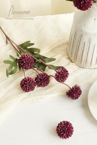 5pcs Burgundy Faux Silk Mums Artificial Flowers (5 Count)