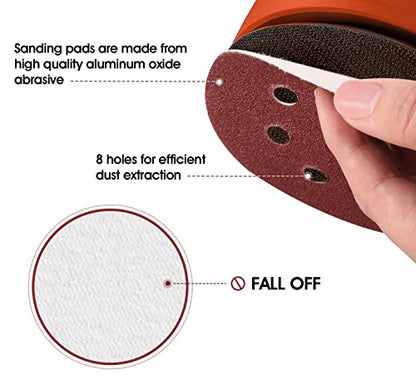 5 Inch Sanding Discs Hook and Loop 150 PCS Sandpaper Discs Premium Aluminum Oxide 120 Grit for Random Orbital Sander (150 Count)
