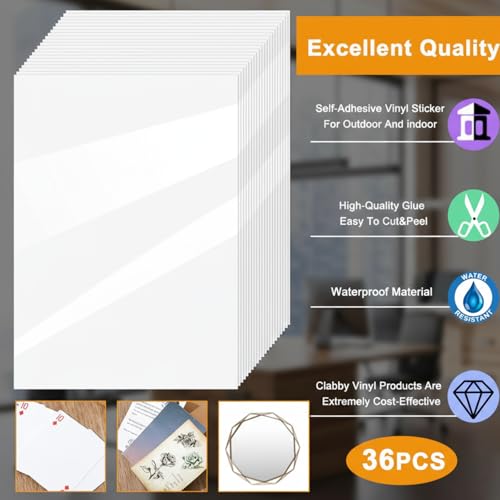 36 Sheets Holographic Sticker Paper A4 Vinyl Holographic Laminate Sheets Self Adhesive Waterproof Transparent Film (36 Count)