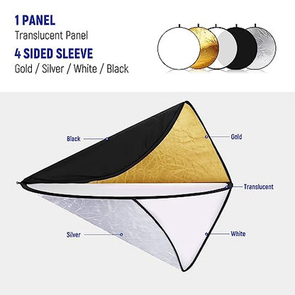 12 Inch 30 Centimeter Light Reflector Light Diffuser 5 in 1 Collapsible Multi Disc with Bag