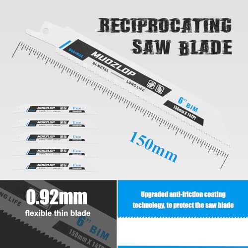 5Pack 6inch 14TPI Metal Reciprocating Saw Blades Set (5 Count)