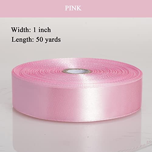 1 Inch Pink Solid Satin Ribbon for Gift Wrapping