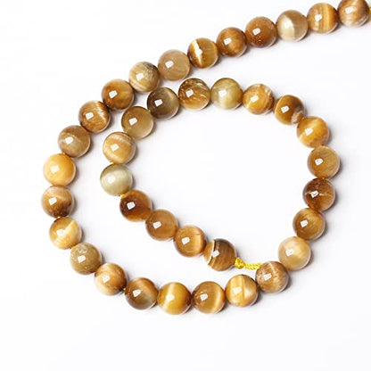 10mm 38pcs Natural Gemstone Gold Tiger Eye Beads Round Spacer Loose Beads for Jewelry Making DIY Bracelet Necklace 15" Inch (16 Count)