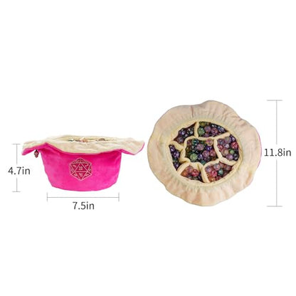 Large DND Dice Bag with Pockets Pink Storage Bag for D&D RPG Game (21 Ounce)