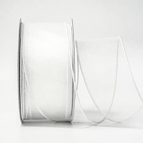 Sheer Organza Wired Ribbon 2.5" x 50Yards White for Wedding Chair Bow Flora Bouquet Gift Wrapping Christmas Tree Home Decor Wreath (150 Foot)