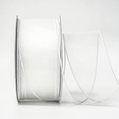Sheer Organza Wired Ribbon 2.5" x 50Yards White for Wedding Chair Bow Flora Bouquet Gift Wrapping Christmas Tree Home Decor Wreath (150 Foot)