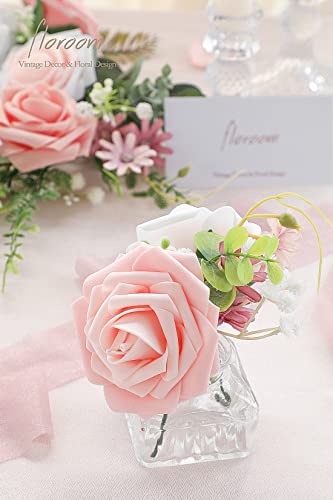 Artificial Flowers 25pcs Real Looking Blush Ombre Colors Foam Fake Roses with Stems for DIY Wedding Bouquets Bridal Shower Pink Centerpieces Floral Arrangements Party Tables Home Decorations (25 Count)