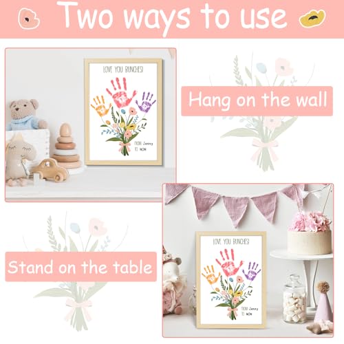 Colorful Flower Bouquet Handprint Art Craft DIY Kit Mother's Day Gifts From Daughter or Son Fun Family Handprint Keepsake with Wood Frame for Mom Grandma Birthday Christmas 12x16 Inch