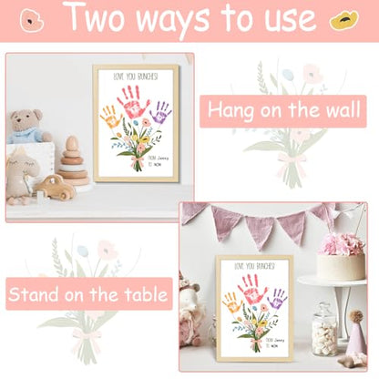 Colorful Flower Bouquet Handprint Art Craft DIY Kit Mother's Day Gifts From Daughter or Son Fun Family Handprint Keepsake with Wood Frame for Mom Grandma Birthday Christmas 12x16 Inch