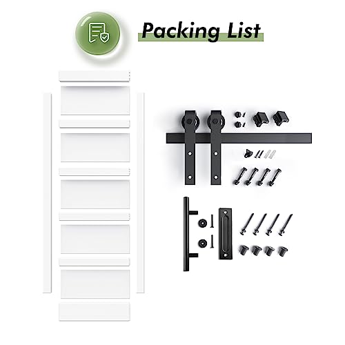 36inx80in White Barn Door and 6.6FT Sliding Barn Door Hardware Kit Included