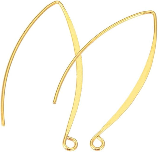 30pcs Adabele Real Yellow Gold Plated Sterling Silver V Shape 40mm Drop Flat Marquise Earring Hooks Ear Wire (Wire 0.7mm/21 Gauge) for Jewelry Making SS16-2