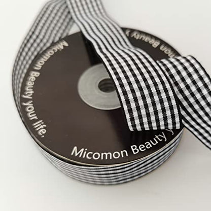 1 Inch Black and White Woven Edge Gingham Ribbon 25 Yards Each Roll 100% Polyester (75 Foot)
