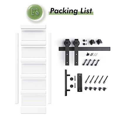 38x80 inch White Barn Door with 6.6 FT Sliding Door Hardware Kit Included & Handle