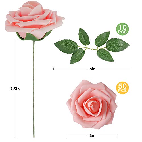 Pink Rose 50pcs Real Looking Artificial Flowers w