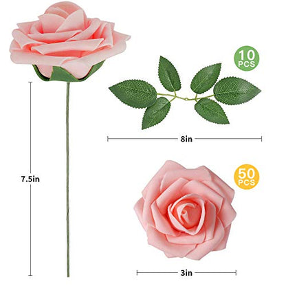 Pink Rose 50pcs Real Looking Artificial Flowers w