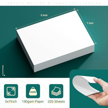 Cardstock 5 x 7 Inch 220 Sheets 190 gsm Heavyweight Card Stock Paper White Cardstock Printer Paper Perfect for Wedding Invitations (220 Count)