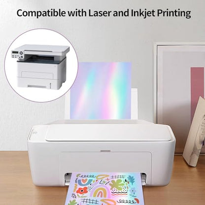 Holographic Sticker Paper for Inkjet & Laser Printer 8.5x11 inch Printable Vinyl Holographic Sticker Paper Self