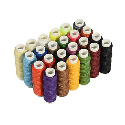 Waxed Thread for Leather Sewing 24 Colors 210D Hand Stitching Thread Waxed Flat Cord for Hand Sewing Book Binding Shoe Repairing (24 Count)