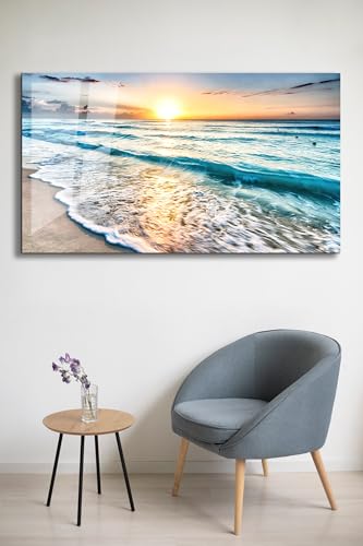 Sea beach ocean white sand Tempered Glass Wall Art Painting for Living Room