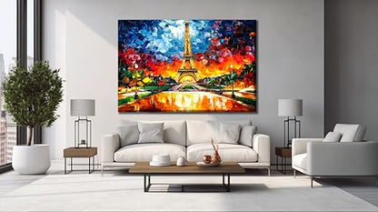 Paris Eiffel Tower Glass Wall Art Oil Painting for Living Room