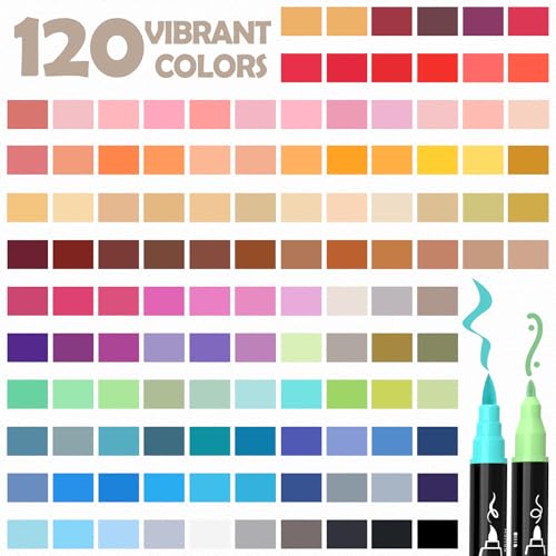120 Colors Precision Dual Tip Acrylic Paint Markers Pens (120 Count)