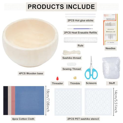 4 Set Sashiko Pin Cushion Bowls Making Kits (4 Count)