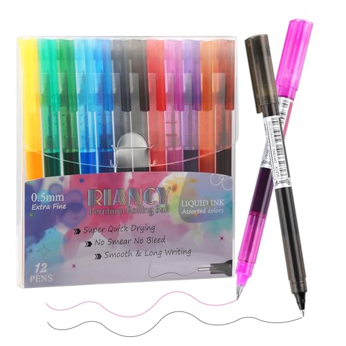 Fine Point Colored Pens 12 Colors 0.5mm Gel Ballpoint Pens Assorted Colors Liquid Ink Pens No Smear Vibrant Colorful Writing for Journaling Note Taking Doodling Coloring Office School Supplies (12 Count)