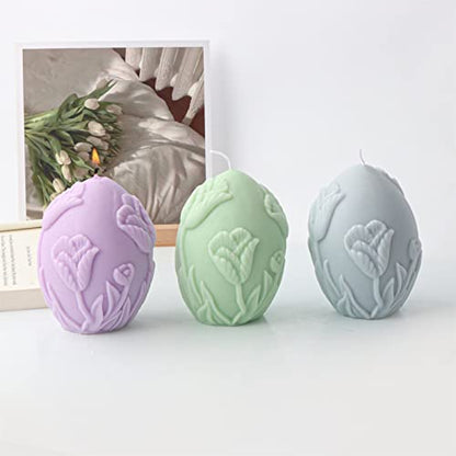 Flower Embossed Egg Candle Silicone Mold Oval Soap Mold Fondant Chocolate Candy Cake Decorating Baking Tools Plaster Epoxy Resin Clay Mold