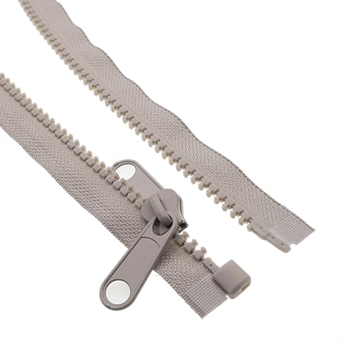 2PCS #10 40 Inch Heavy Duty Zippers for Sewing Separating Large Plastic Zippers Gray Tape with Double Pull Tab Slider (2 Count)