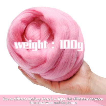 3.53oz Needle Felting Wool Roving for Needle Felting Pink Felting Wool (3.5 Ounce)