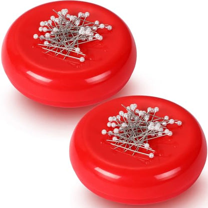 2 Pieces Magnetic Pin Holder Sewing Bobby Pin Cushion Needle Round Paper Clip Holder Magnetic Cushion Sewing Magnet Push for Hairclip Storage Case Cushions Supplies Organizer (2 Count)