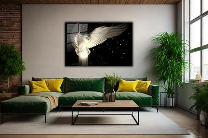 White Owl Tempered Glass Wall Art Painting for Living Room