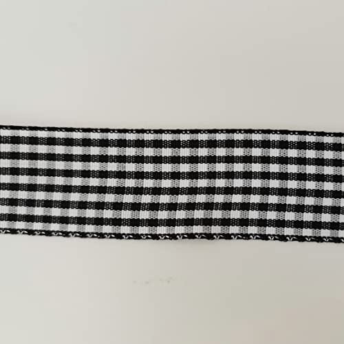 1 Inch Black and White Woven Edge Gingham Ribbon 25 Yards Each Roll 100% Polyester (75 Foot)