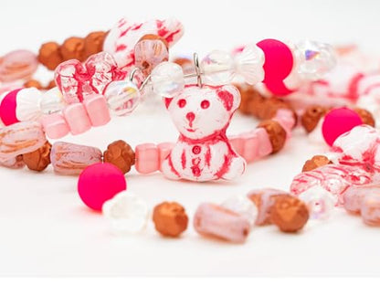 1.4oz (40g) Limited Mix of Czech Glass Beads, Hand Made Set Kit, Crystal AB Pink Cute Bear Beads