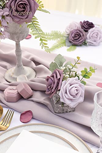 Artificial Flowers 25pcs Real Looking Plum Ombre Colors Foam Fake Roses with Stems for DIY Wedding Bouquets Bridal Shower Floral Centerpieces Party Tables Home Decorations (25 Count)