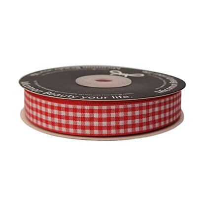 Red and White 100% Polyester Gingham Ribbon 25 Yards Each Roll (75 Foot)