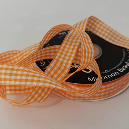 Orange Gingham Plaid Checked Ribbon 25 Yards Each Roll 100% Polyester