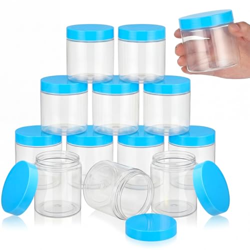 12 Pack 8 oz Plastic Container Jars with Lids Round Clear Travel Cosmetic Container Slime Jars for Toiletries (12 Count)
